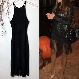 AQUA | Faux Suede Fringe Black Dress